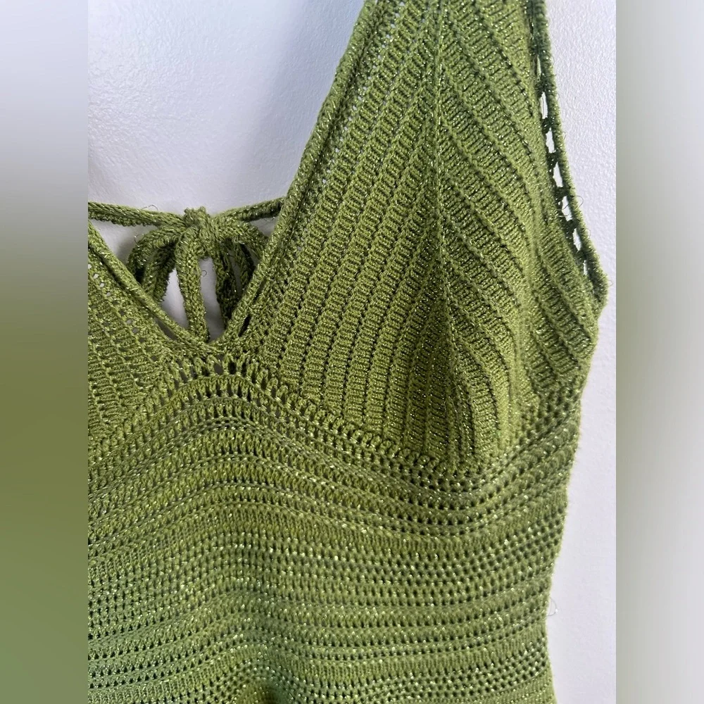 NWT Torn by Ronnie Kobo Madi Metallic Green Crochet Knit Maxi Dress Size Large - Picture 8 of 11